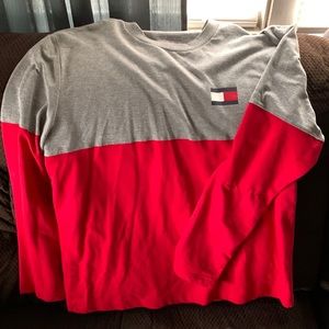 Grey and red long sleeve shirt
